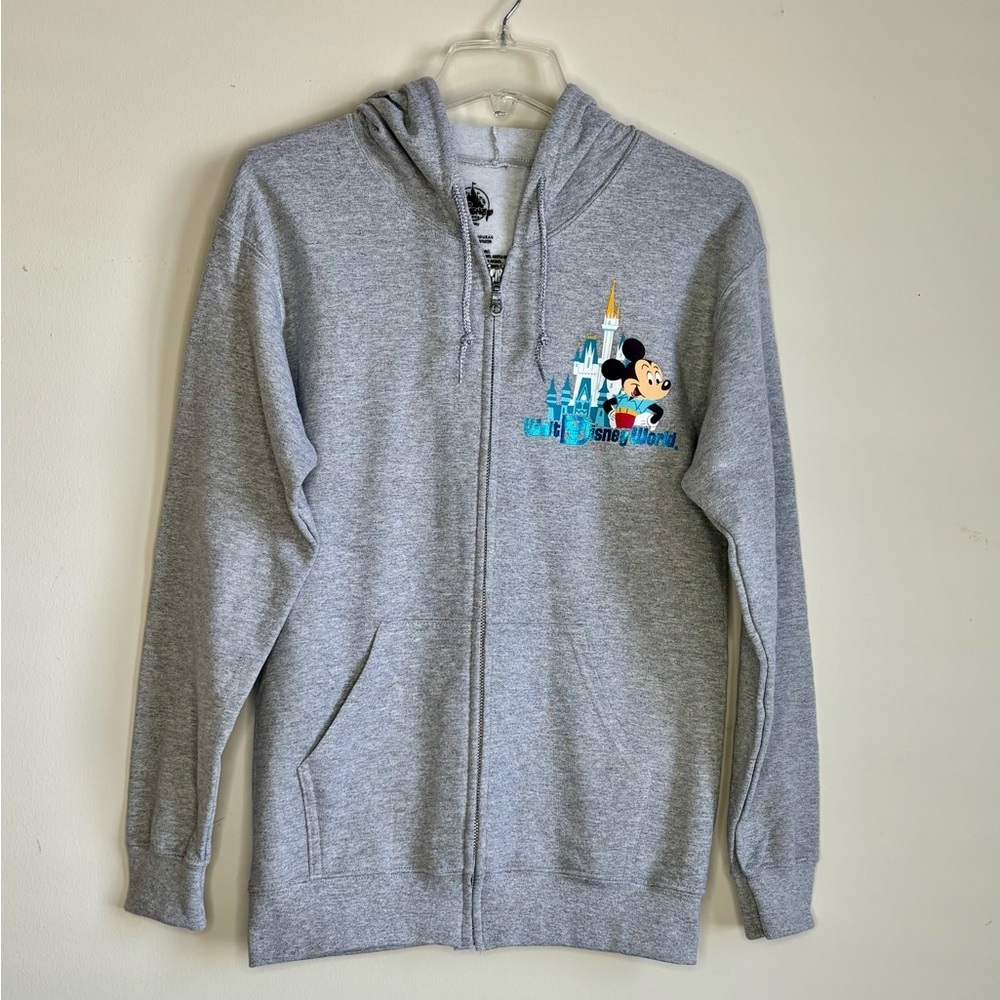 DISNEY WORLD MICKEY & FRIENDS GRAY ZIP UP HOODED SWEATSHIRT